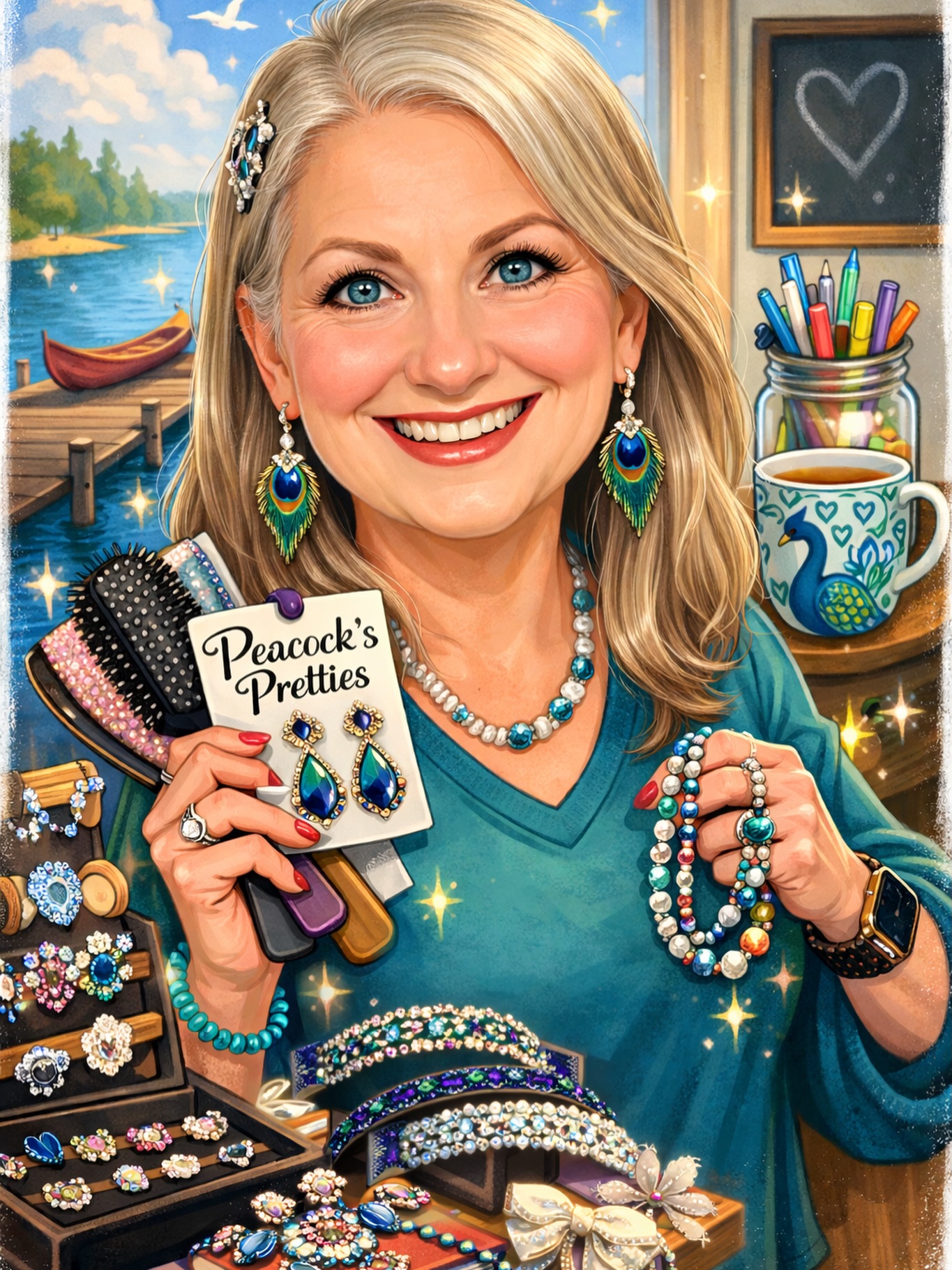 This pretty much sums up my happy place.
Hair accessories on the table, a little sparkle everywhere, and just enough chaos to make it fun.

I love pieces that make everyday life feel a little more put together without trying too hard—whether that’s a clip, a pin, or a necklace you reach for again and again.

Style doesn’t have to be complicated.
It just has to feel like you.

💎💙🦚

#PeacocksPretties
#AccessoryStylist
#EverydayStyle
#HairAccessories
#JewelryLover
LakeLifeStyle
SimpleStyle
SparkleEveryday
AuntAudreyVibes